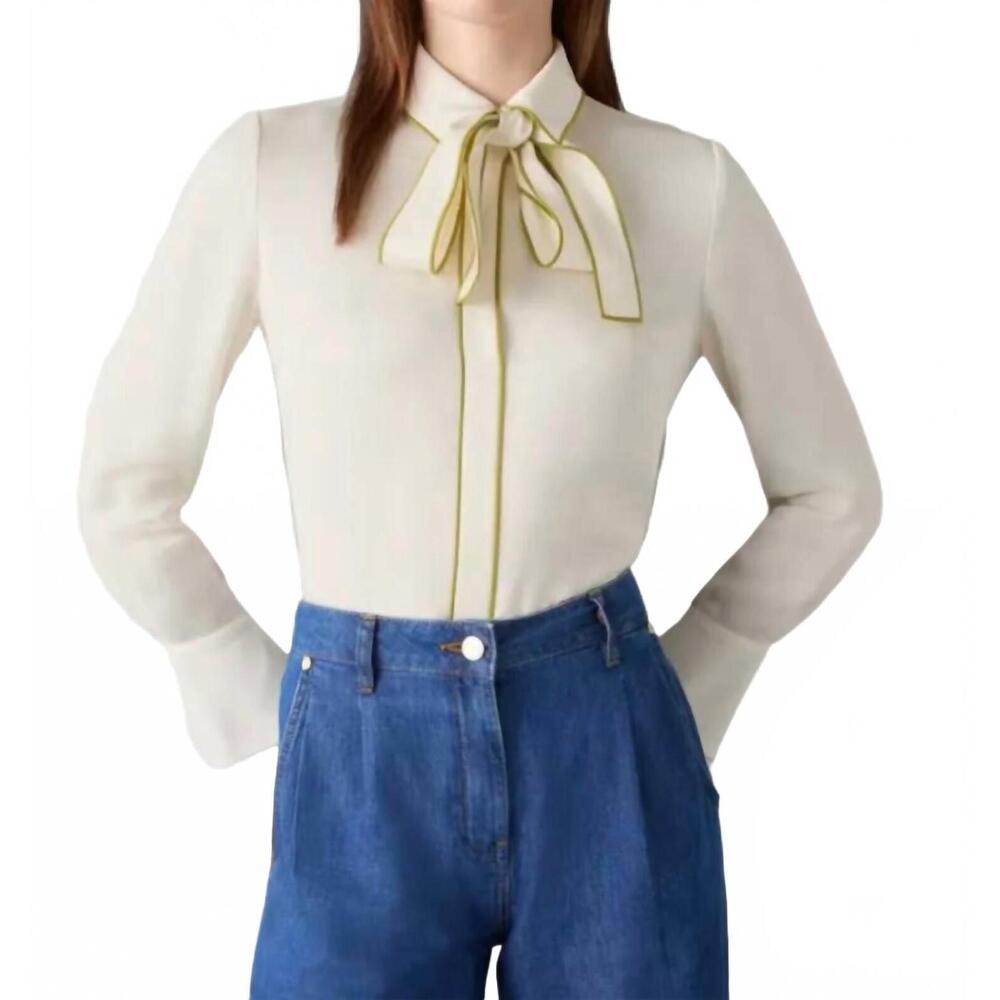 NEW LK BENNETT elisa crepe blouse in cream/green piping